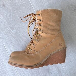 Timberland Woman Earthkeepers Anton Roll Top 6inch LaceUp Wedge Boots size 8